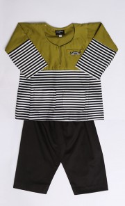 Stripes Moustache Baju Melayu in Olive and Black II