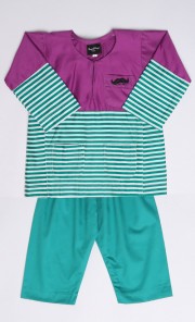 Stripes Moustache Baju Melayu in Purple and Green
