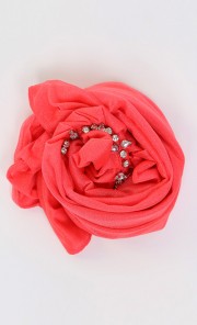 Double Lining Hoody Scarf with Beads in Orange