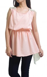 Sleeveless Top in Peach and White