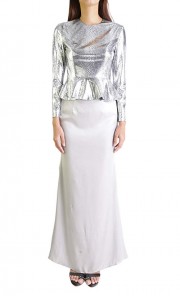 SHAFREEN Printed Peplum Kurung in Grey 