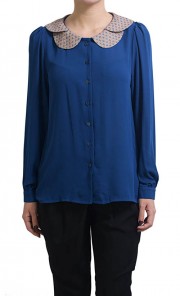 Printed Collar Blouse in Navy