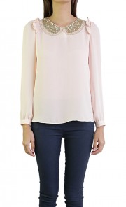 Gold Sequined Neckline Blouse in Pink