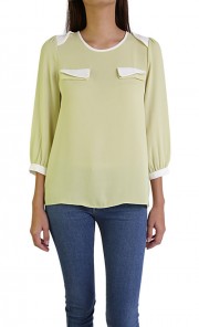 Contrast Mock Pockets Blouse in Green