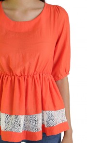 Contrast Lace Peplum Top in Orange