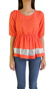 Contrast Lace Peplum Top in Orange
