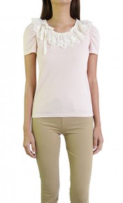 Lace Collar Tee in Pink