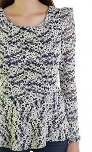 Floral Peplum Top in Blue and Beige