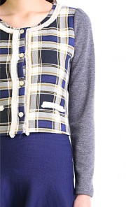 Checkered Print Cardigan in Grey and Blue