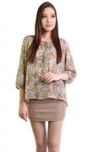 Animal Printed Top with Ribbon in Brown