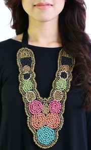 Brown Wood Necklace in Multi 