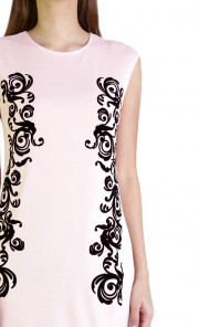 Baroque Velvet Print Dress in Light Peach