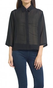 Pleated Back Chiffon Crop Top in Black