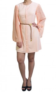Accordian Pleat Sleeve Shift Dress in Peach