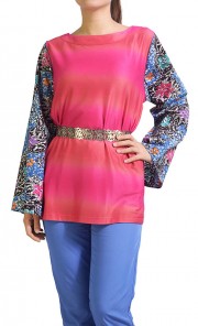Batik Print Sleeves Soleil Top in Fuchsia