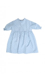 Long Sleeved Summer Dress in Blue Polka