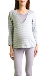 V-Neck Mom Top in Grey