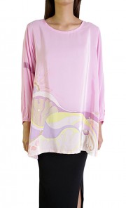 Batik Lukis Gathered Sleeve Top in Pink