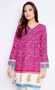 Indian Printed Full Sleeves Kurti Top in Pink