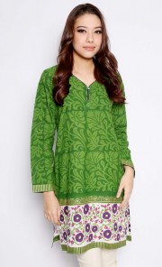 Indian Printed Full Sleeves Kurti Top in Dark Green