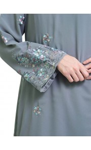 Embroidered Kurung in Grey 