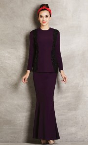 Sequinned Lace Panel Baju Kurung in Purple