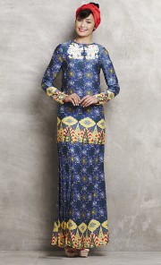 Printed Baju Kurung Johor with Lace in Multi