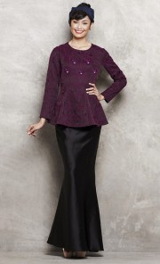 Brocade Peplum Baju Kurung in Purple
