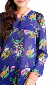 Mandy Chiffon and Lace Top in Blue