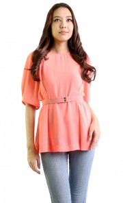 Briana Blouse with Belt in Orange
