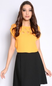 Eliza Laser Cut Blouse in Neon Orange