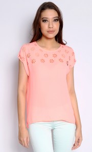 Eliza Laser Cut Blouse in Neon Pink