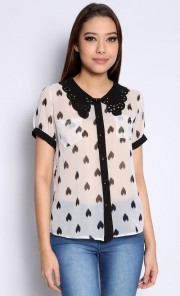 Joy Hearts with Laser Collar Top in White