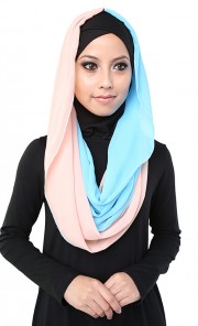 Ayra Double Instant Hijab in Peach and Blue