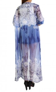 Janna Long Ethnic Print Cardigan in Blue 