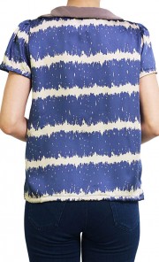 Softly Print Peter Pan Top in Blue and Grey Collar