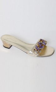 Safira Crystal Slide Heels in Gold Purple