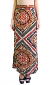 Hermes Print Maxi Skirt in Red