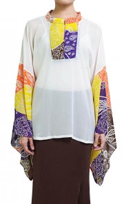 White Chiffon Magie Top Pua Sleeve Tapasery 