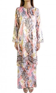 Traditional Kurung Pahang with Beads in Peach