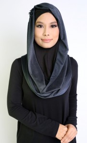 Double Lining Hoody Scarf with Stone Beads in Grey