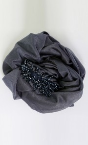 Double Lining Hoody Scarf with Stone Beads in Grey