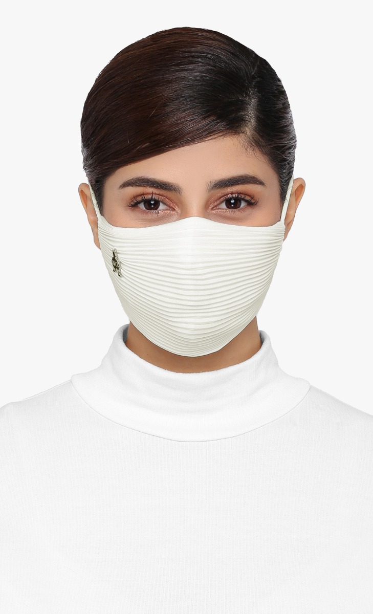 Pleats Face Mask (Tie-back) in White Truffle