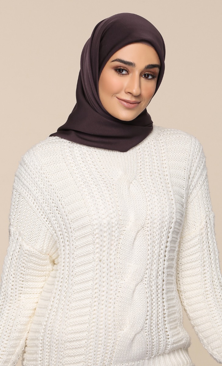 Matte Satin Silk Square Scarf with nanotechnology in Ganache