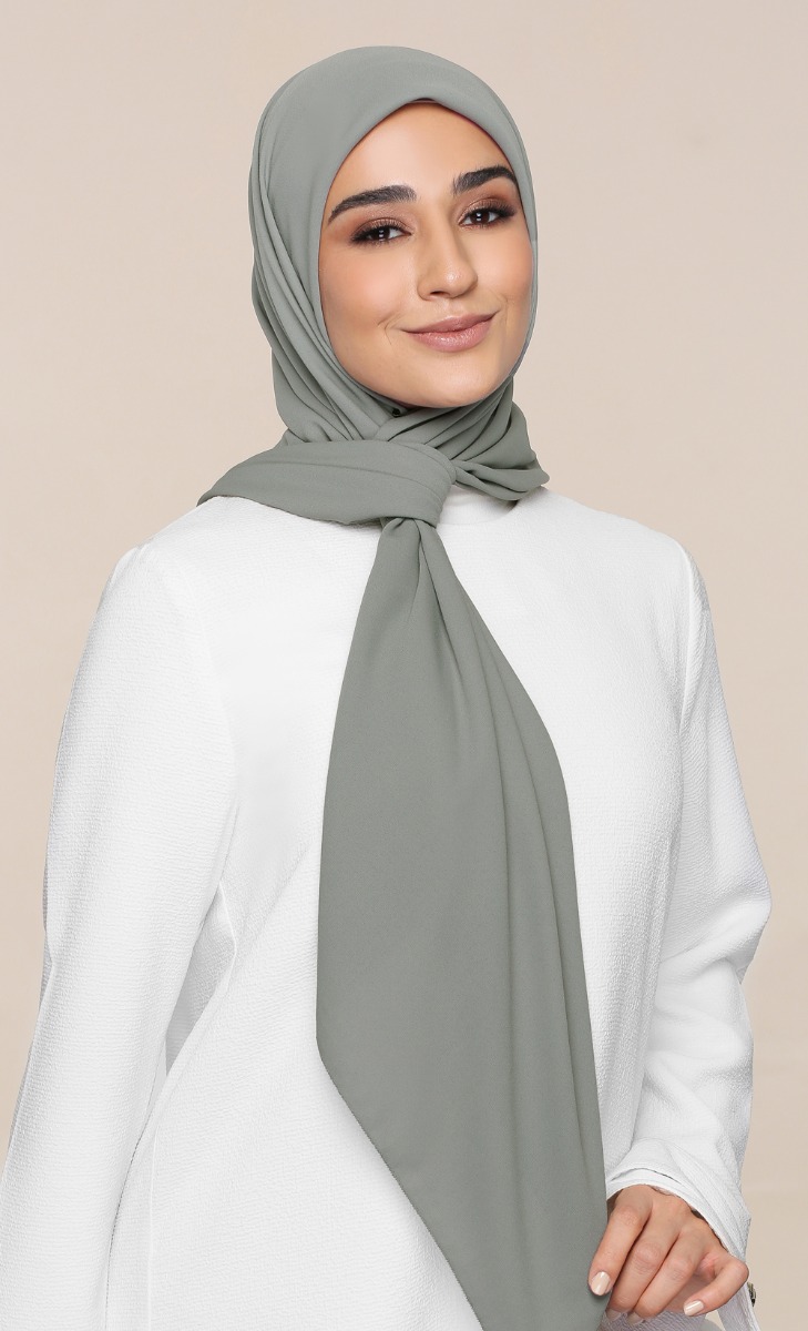 Chiffon Crepe Square Scarf with Nanotechnology in Stone Cold | FashionValet