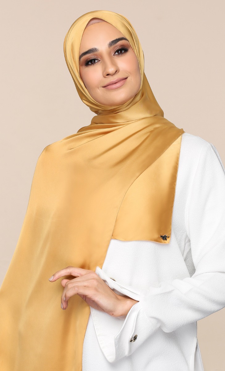 Satin Silk Shawl with Nanotechnology in Pumpkin Latte  