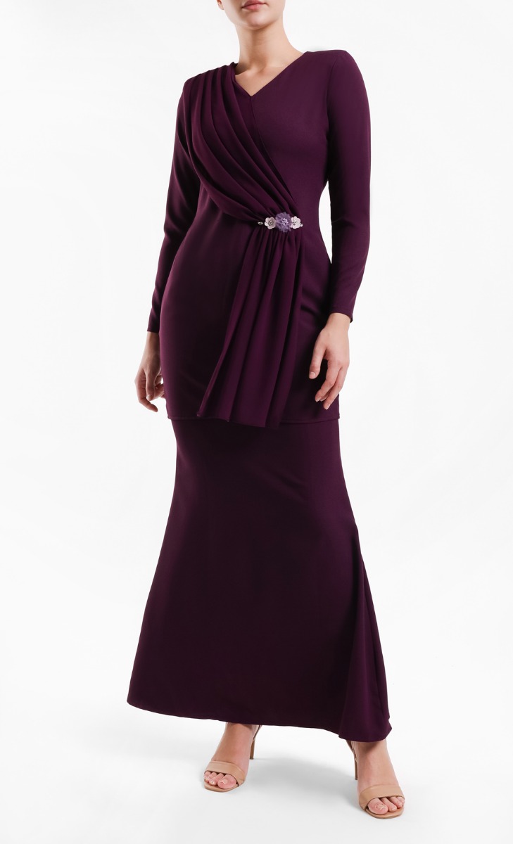 Geranium Kurung Set in Plum