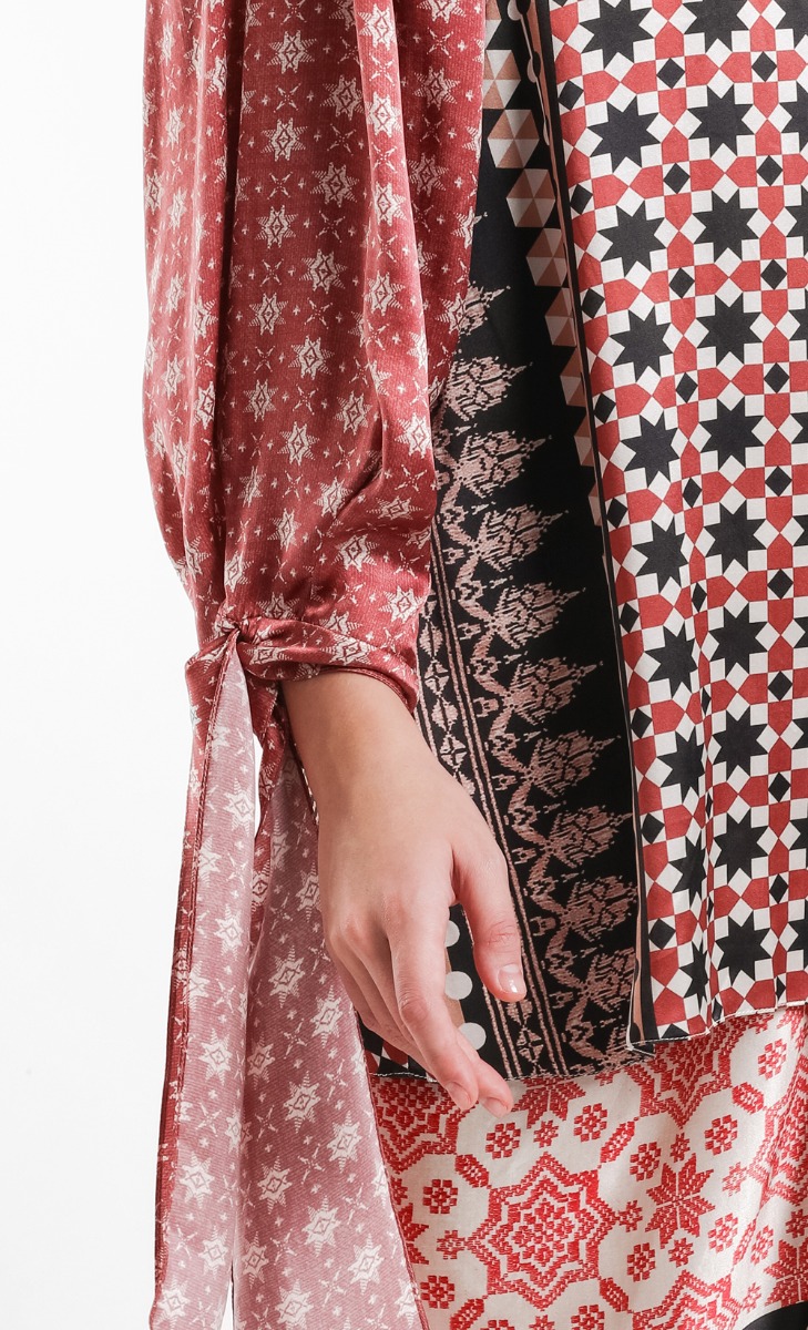 Patchwork Satin Print Blouse in Pink image 2