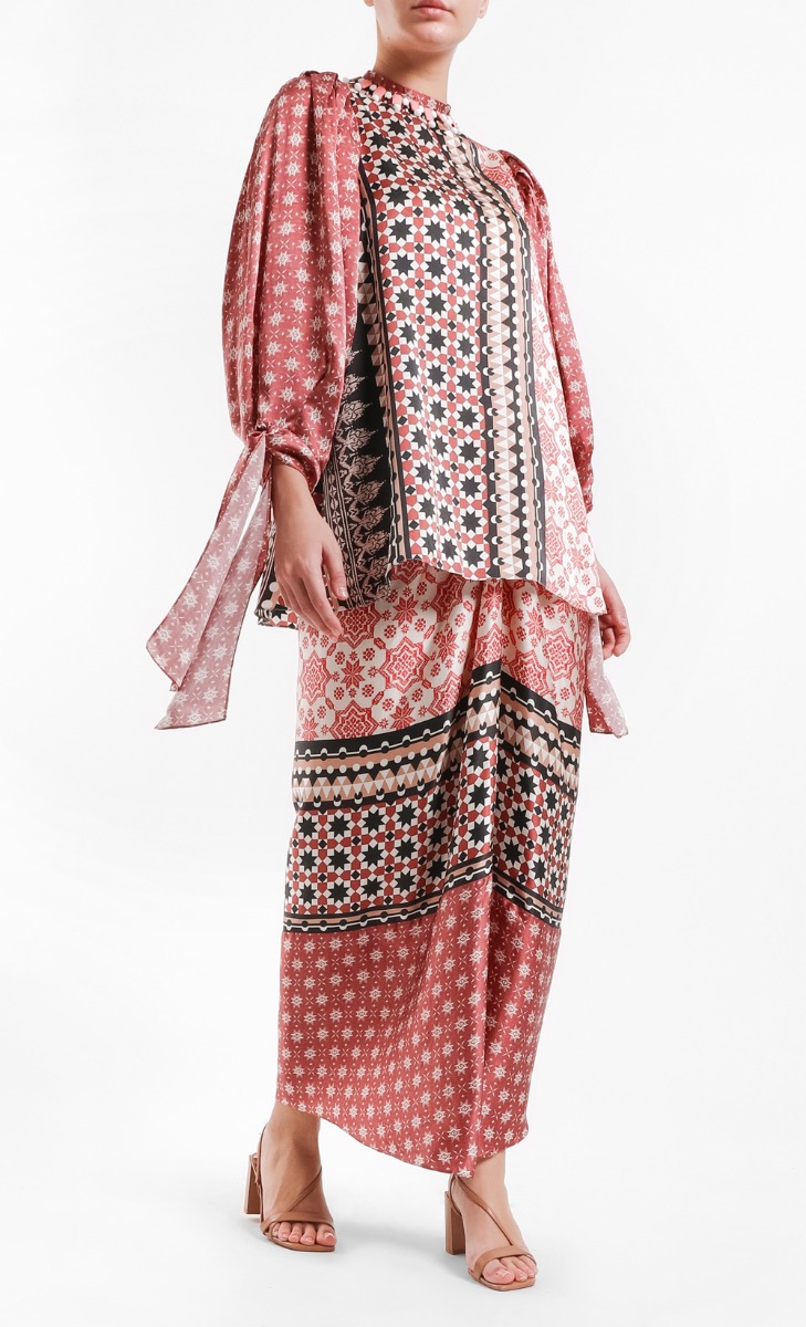 Patchwork Satin Long Skirt in Pink