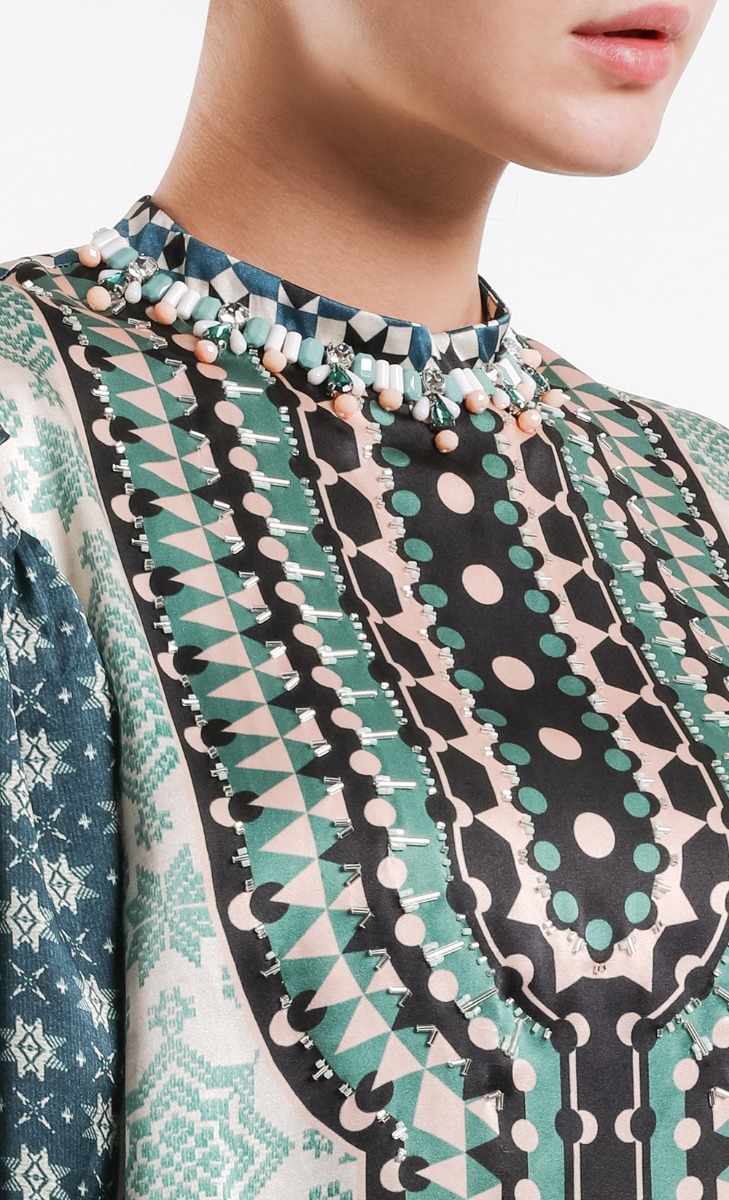 Satin Print Blouse in Green image 2